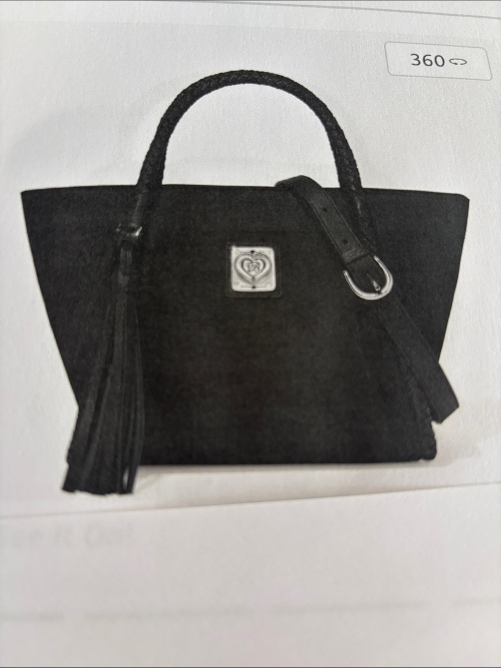 Brighton Black Tote with Tassel and Silver Heart Emblem